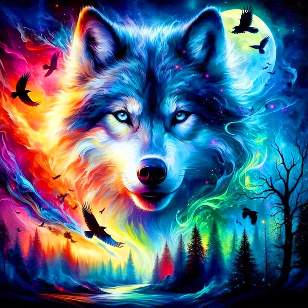 Wolf 5D Diamond Painting Kit for Adults – Full Drill Round Gems DIY Animal Art, Beginner-Friendly 13.8x13.8 Inch Wall Décor & Gift
